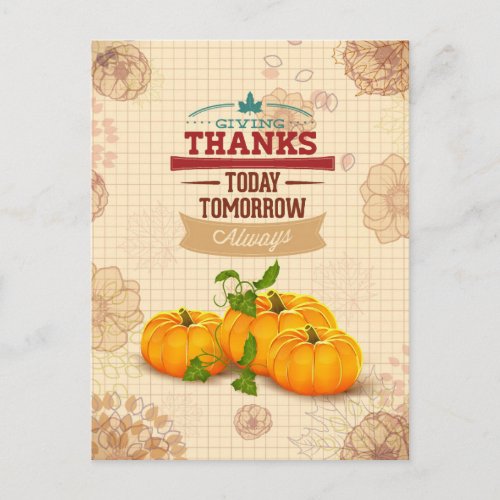 Vintage Floral Pumpkin Happy Thanksgiving Postcard