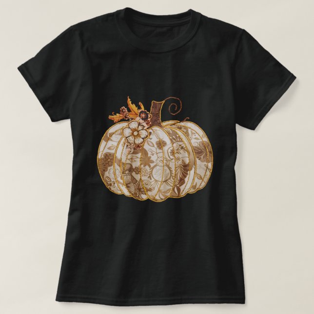 Vintage Floral Pumpkin T-shirt Intricate Applique (Design Front)