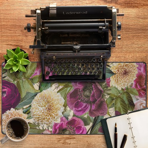 Vintage Floral Purple Green Desk Mat