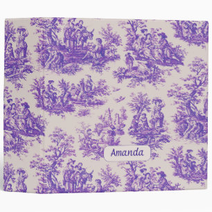 Vintage floral purple toile de jouy monogram 3 ring binder
