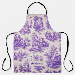 Vintage floral purple toile de jouy monogram apron