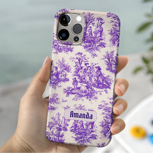 Vintage floral purple toile de jouy monogram Case-Mate iPhone 14 case