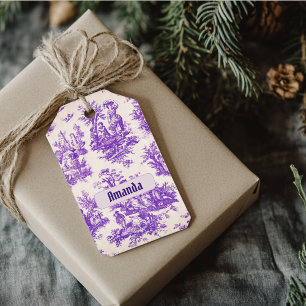 Vintage floral purple toile de jouy monogram gift tags