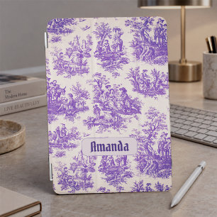 Vintage floral purple toile de jouy monogram iPad mini cover