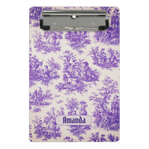 Vintage floral purple toile de jouy monogram mini clipboard