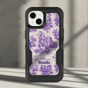 Vintage floral purple toile de jouy monogram OtterBox iPhone 14 case