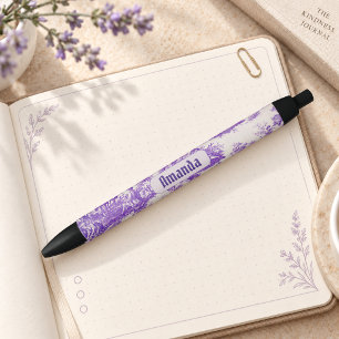 Vintage floral purple toile de jouy monogram pen