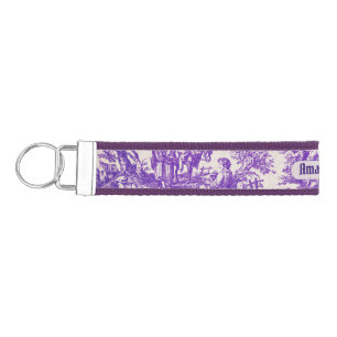 Vintage floral purple toile de jouy monogram wrist keychain