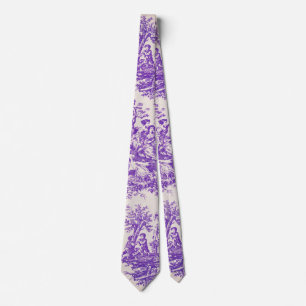 Vintage floral purple toile de jouy neck tie