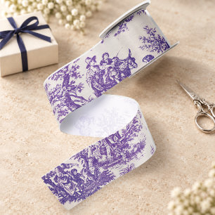 Vintage floral purple toile de jouy satin ribbon