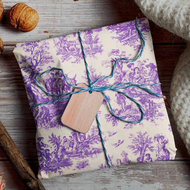 Vintage floral purple toile de jouy wrapping paper sheets (Creator Uploaded)
