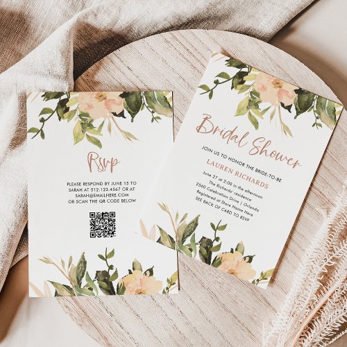 Vintage Floral  QR Code Bridal Shower Invitation