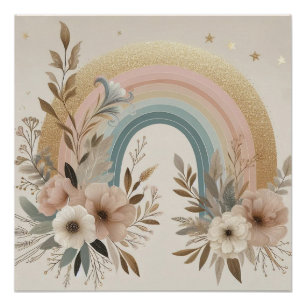Vintage Floral Rainbow Clipart – Pastel & Neutral  Poster