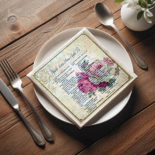 Vintage Floral Recipe Ephemera Decoupage Paper Dinner Napkins