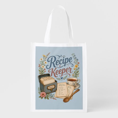 Vintage Floral Recipe Keeper Cottagecoreue Blue Grocery Bag