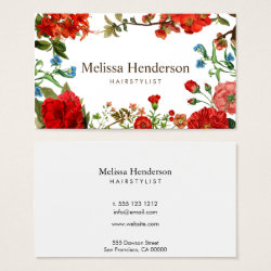 Vintage Floral Red and White Business Card