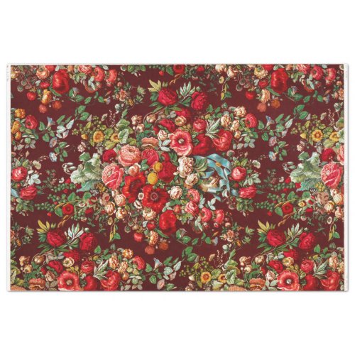 Vintage Floral Red Burgundy Ephemera Decoupage Tissue Paper