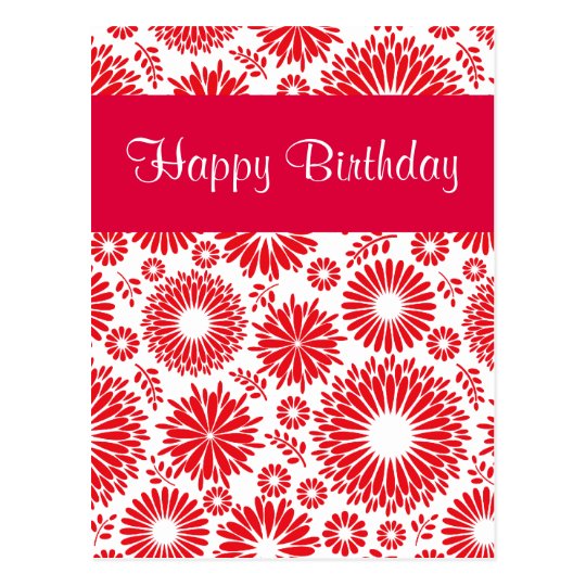 Vintage floral red Happy Birthday Postcard