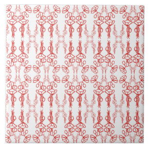 Vintage Floral Red on White Poppy Flower Outline Ceramic Tile