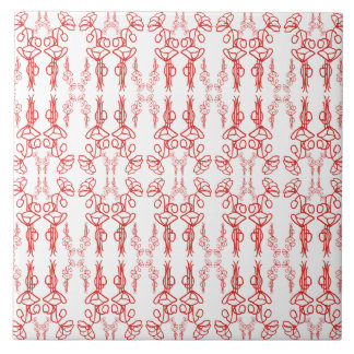 Vintage Floral Red on White Poppy Flower Outline Ceramic Tile