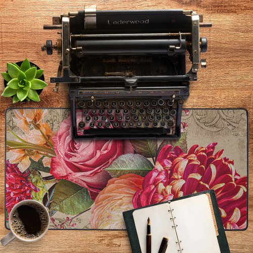 Vintage Floral Red Orange Desk Mat