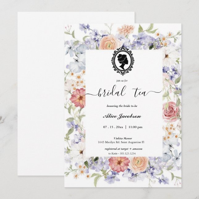 Vintage floral regency bridal shower invitation (Front/Back)