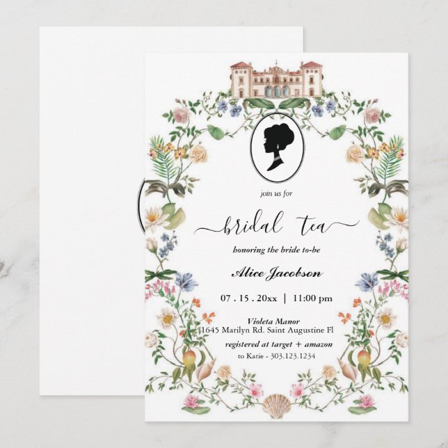 Vintage floral regency bridal shower invitation (Front/Back)
