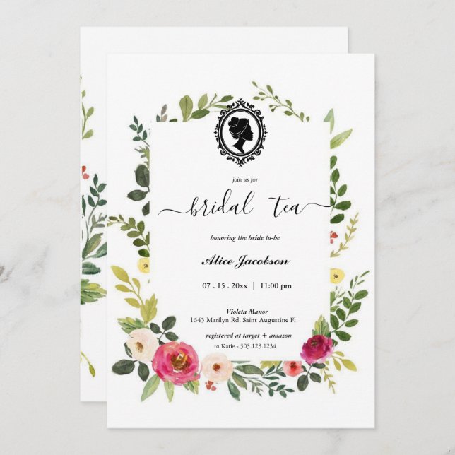 Vintage floral regency bridal shower invitation (Front/Back)