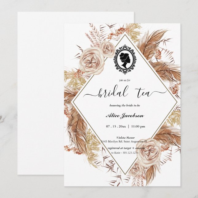 Vintage floral regency bridal shower invitation (Front/Back)