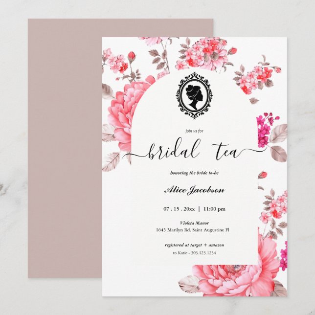 Vintage floral regency bridal shower invitation (Front/Back)