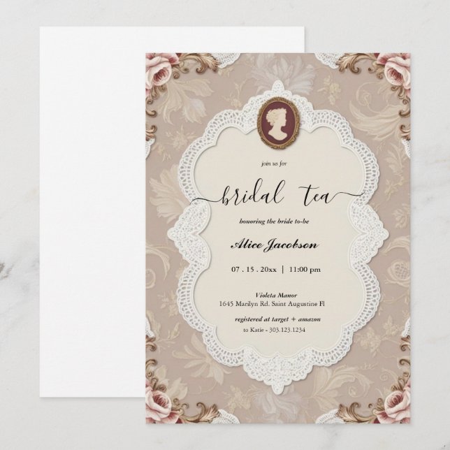 Vintage floral regency bridal shower invitation (Front/Back)