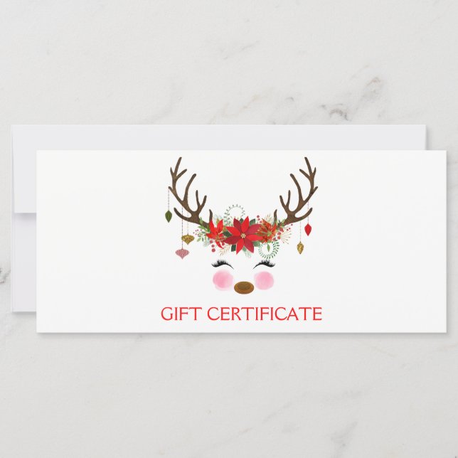 Vintage Floral Reindeer Holiday Gift Certificate (Front)