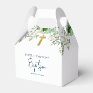 Vintage Floral Religious Gold Cross Baptism Favor Boxes