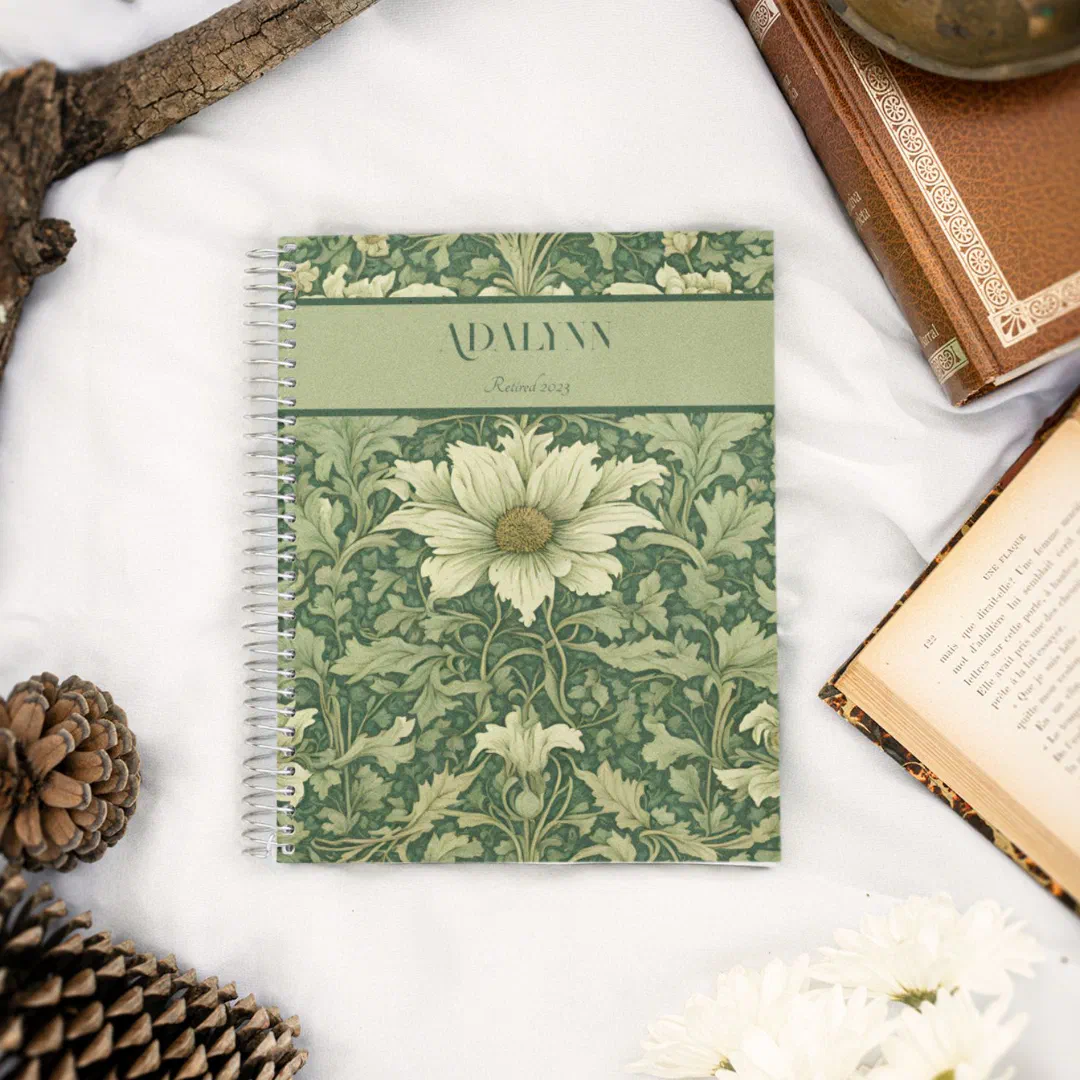 Vintage Floral Retirement Gifts for Mom Green Notebook (Vintage Floral Retirement Gifts for Mom)