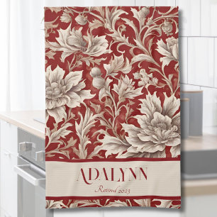 Vintage Floral Retirement Gifts for Mom Red Kitchen Towel