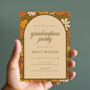 Vintage Floral Retro Arch Frame Graduation Invitation