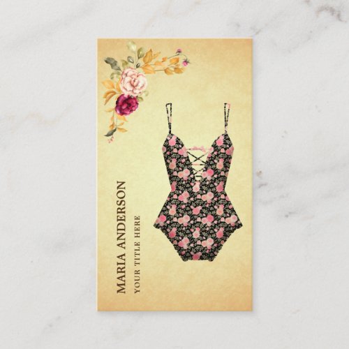 Vintage Floral Retro Bikini Swimsuit Swimwear Business Card