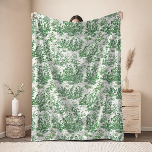 Vintage floral retro green toile de jouy fle fleece blanket