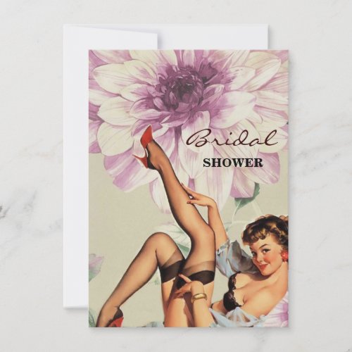 vintage floral retro pin up girl invitation