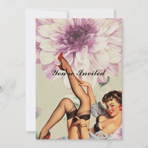 vintage floral retro pin up girl invitation