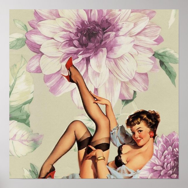 vintage floral retro pin up girl poster (Front)