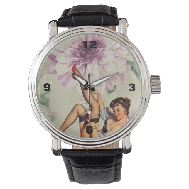 vintage floral retro pin up girl watch (Front)