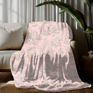 Vintage floral retro rose gold toile de jouy fleece blanket