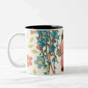 Vintage floral retro women costumisable Two-Tone Coffee Mug