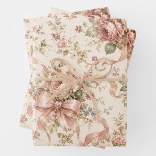 Vintage Floral Ribbon Pattern Wrapping Paper