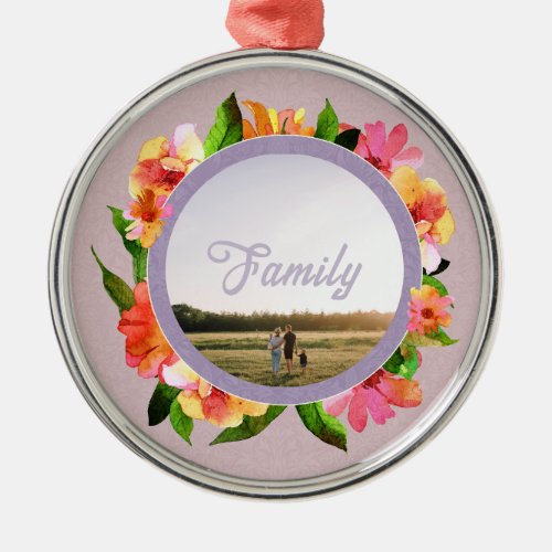 Vintage Floral Ring Custom Text Photo Gift Pink Metal Ornament