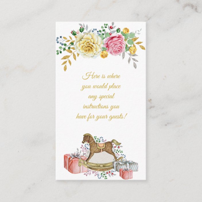 Vintage Floral Rocking Horse Baby Shower Enclosure Card Zazzle