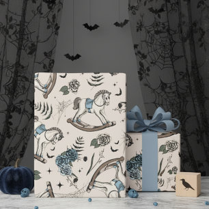 Vintage Floral Rocking Horse Beige Pattern Wrapping Paper