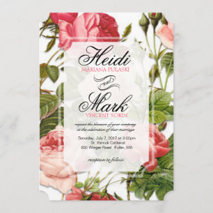 Vintage Floral Romance Pink Roses Wedding Invitation
