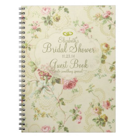 Vintage Floral Romantic Bridal Shower Guest Book- Notebook